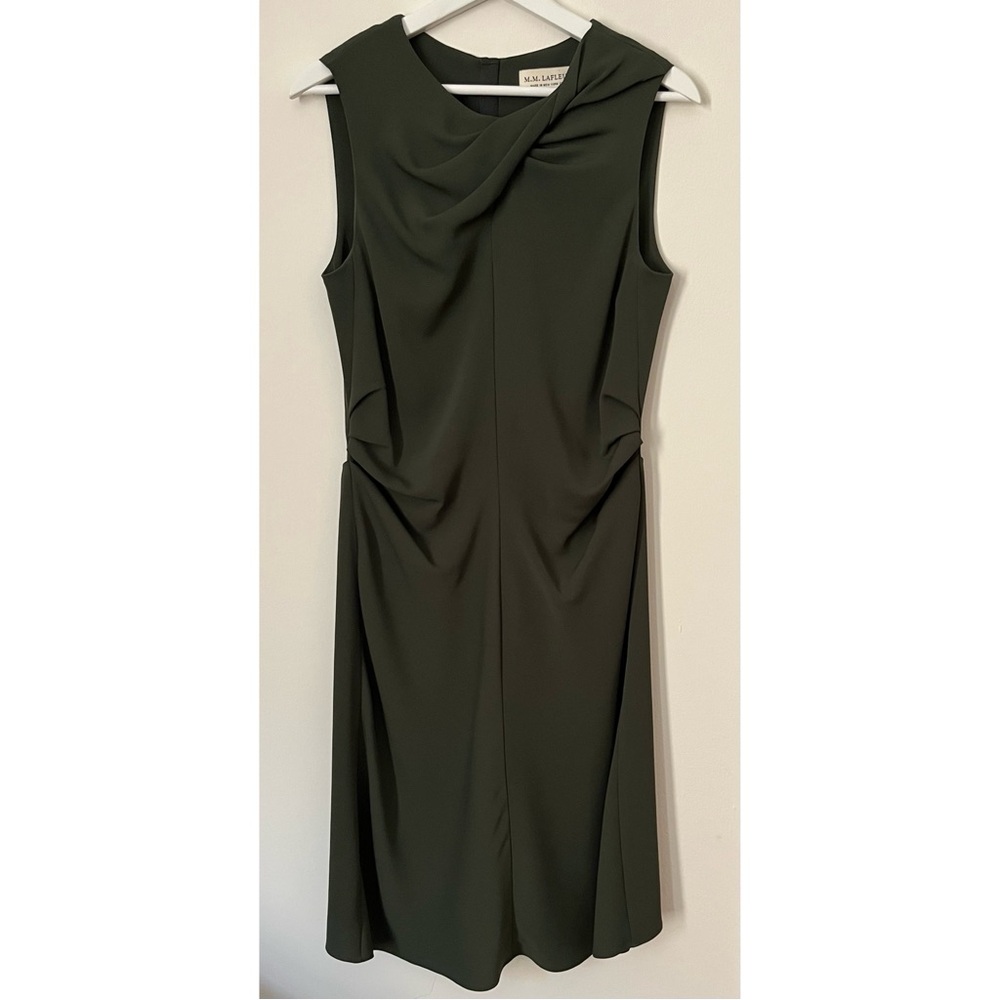 MM Lafleur • 8 • Olive Twist Neck Side Ruching Sleeveless Eleanor Dress